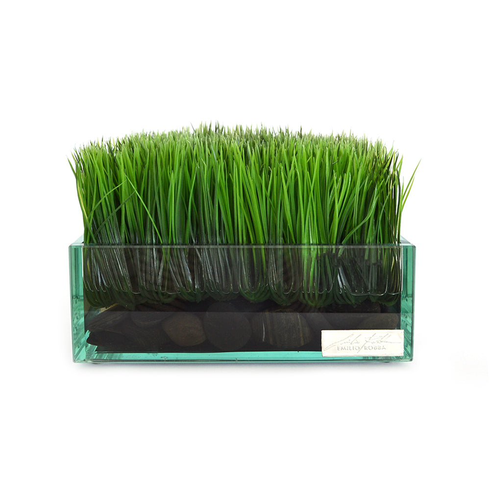 Grass & Stones in 8" Square Glass Plate Planter