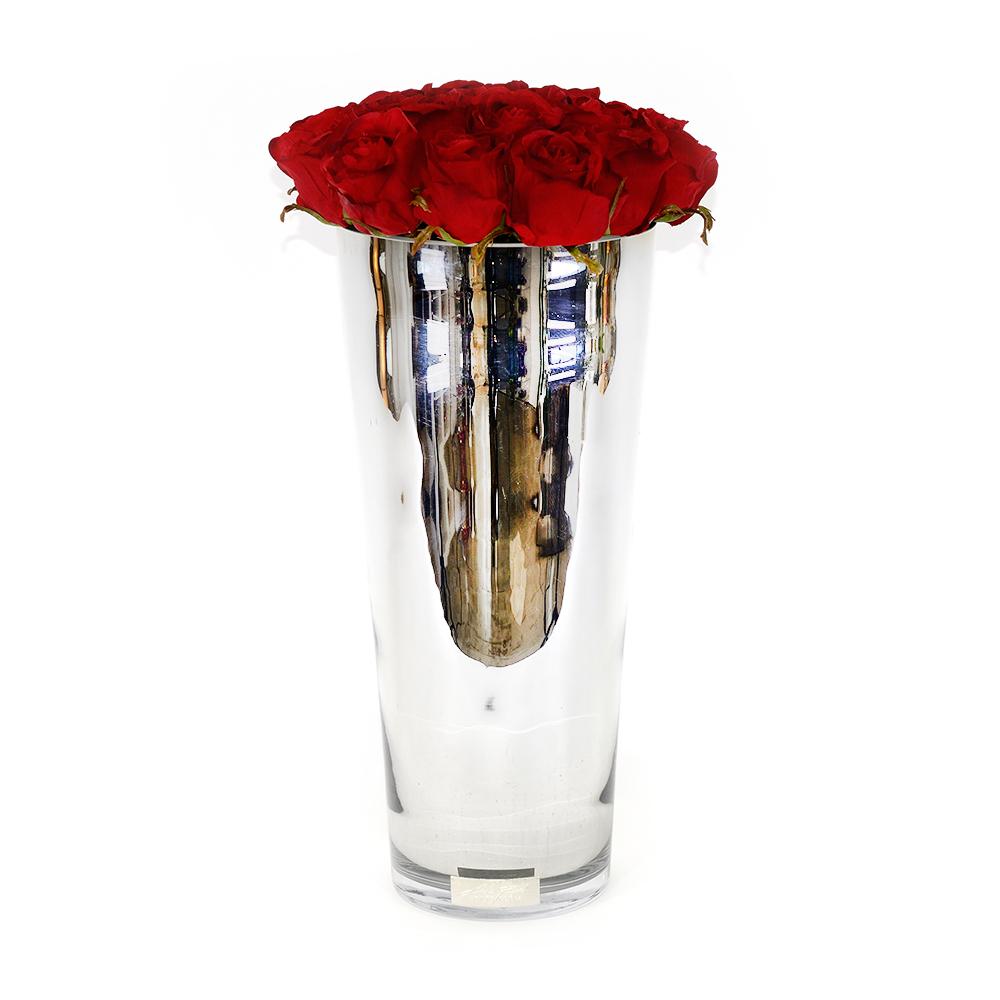 Red Roses Silver Conical Vase • 2 sizes