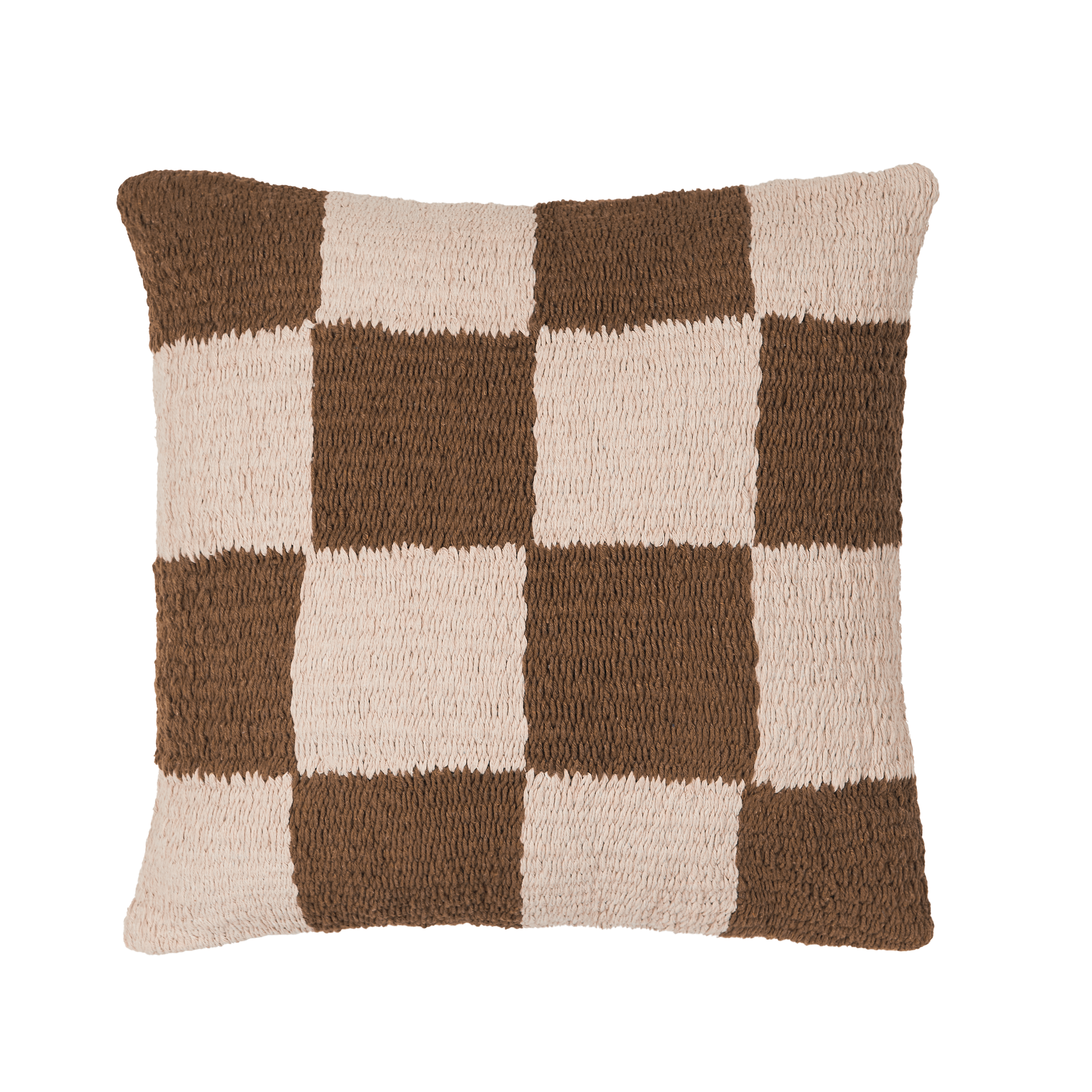 Brown and White Checkered Pillow