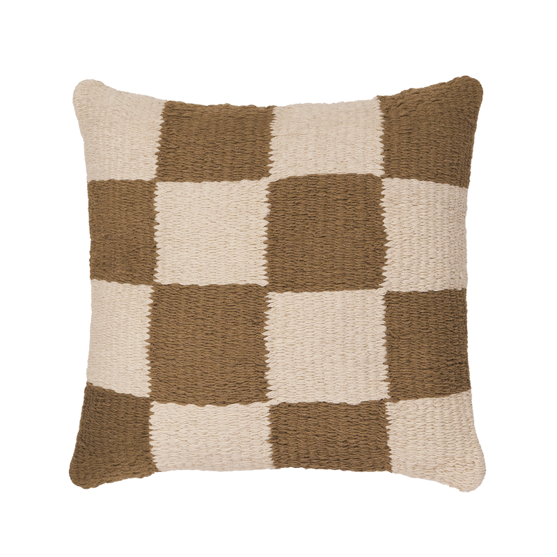 Beige and White Checkered Pillow