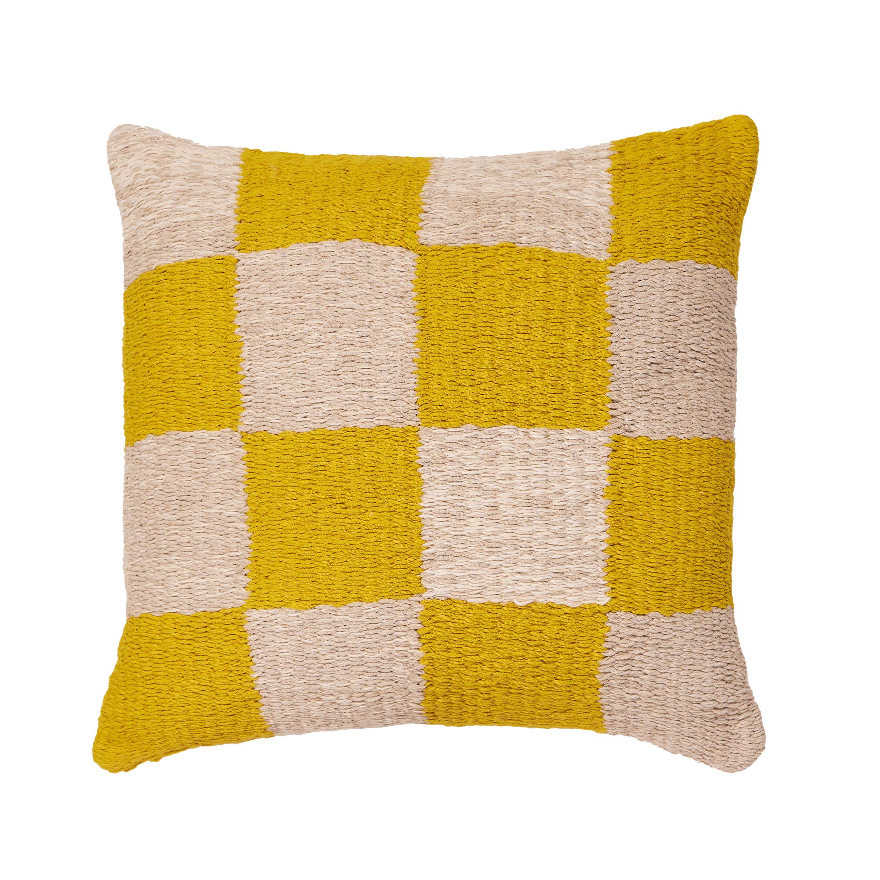 Yellow and White Checkered Pillow