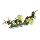 Green Phalaenopsis & Wood with succulent 24" Plate Glass Planter