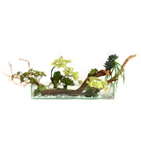 Green Phalaenopsis & Wood with succulent 24" Plate Glass Planter