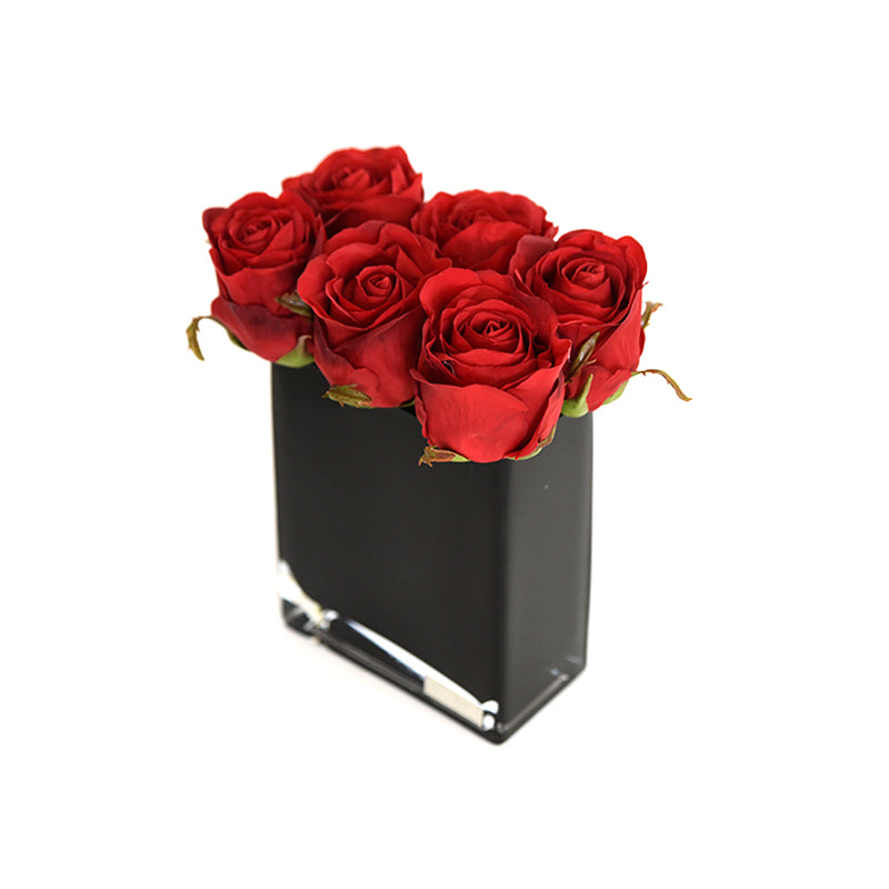 Red Rose Buds in Black Rectangle Vase – Emilio Robba