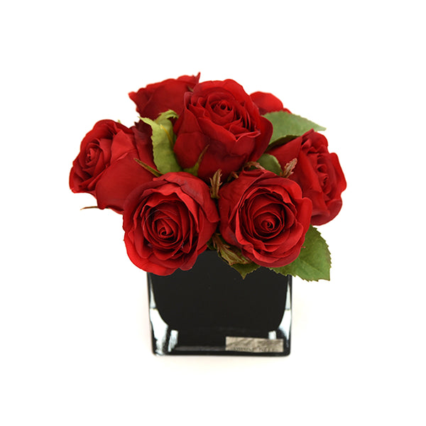 Red Rose Bouquet in Black Square Vase