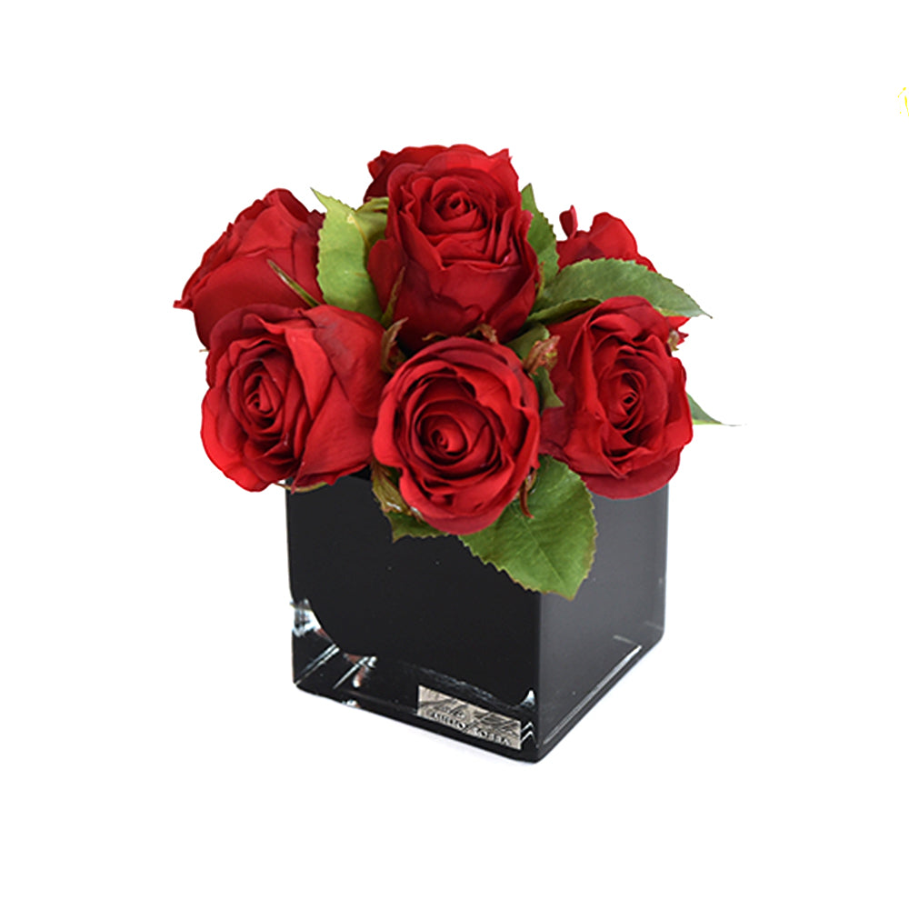 Red Rose Bouquet in Black Square Vase