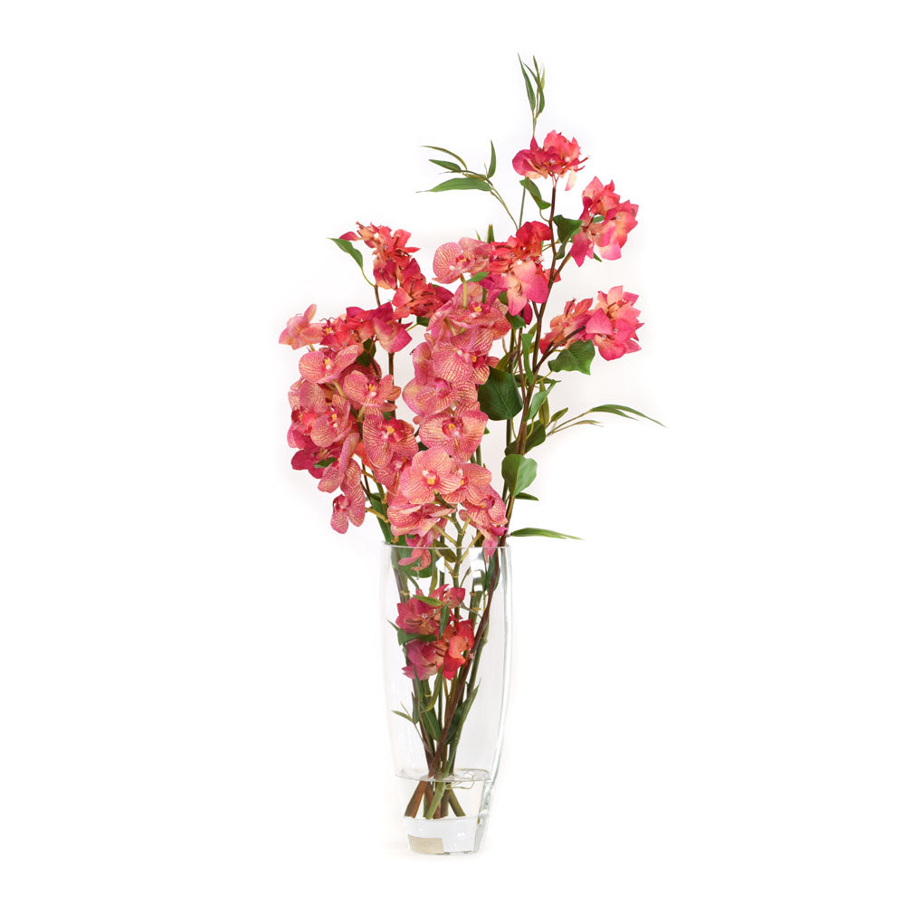 Fuchsia Bush Bougainvillea & Phala w/ Bamboo in 12"H Deco Vase