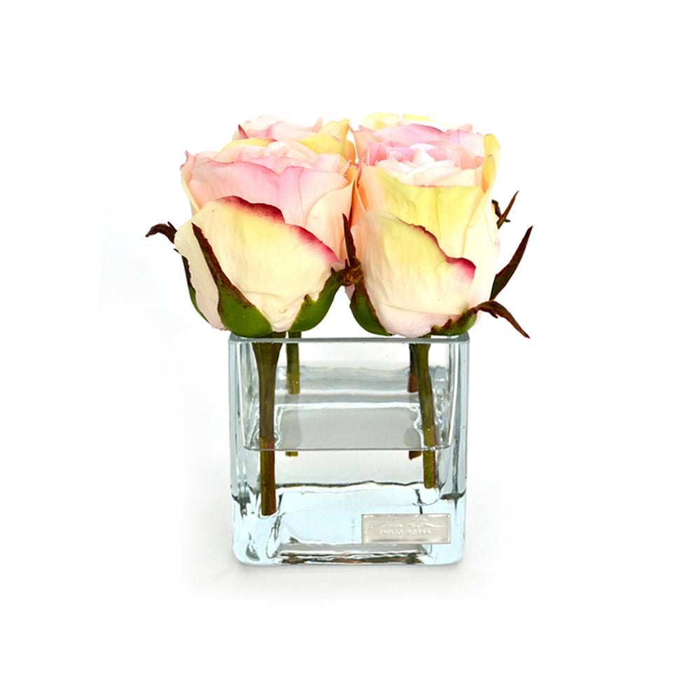 Pink Rose Buds Square Vase