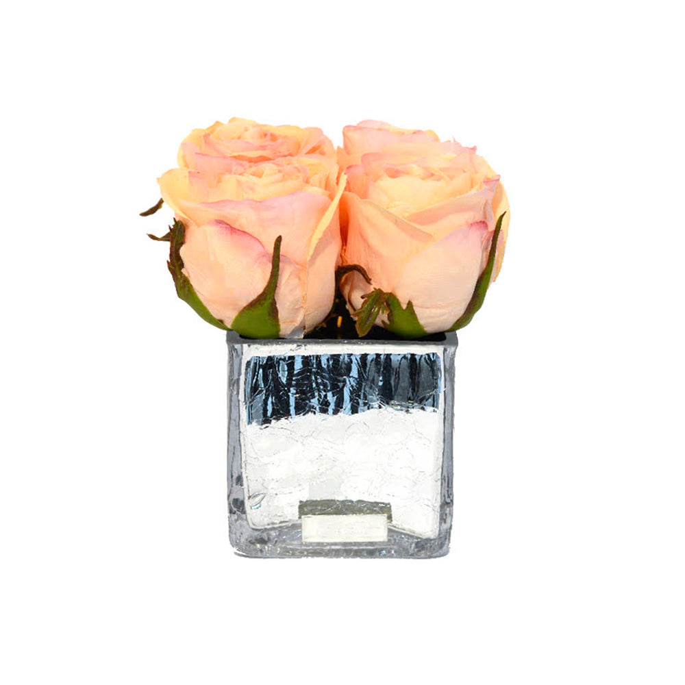 Peach Rose Buds Silver Crackle Square