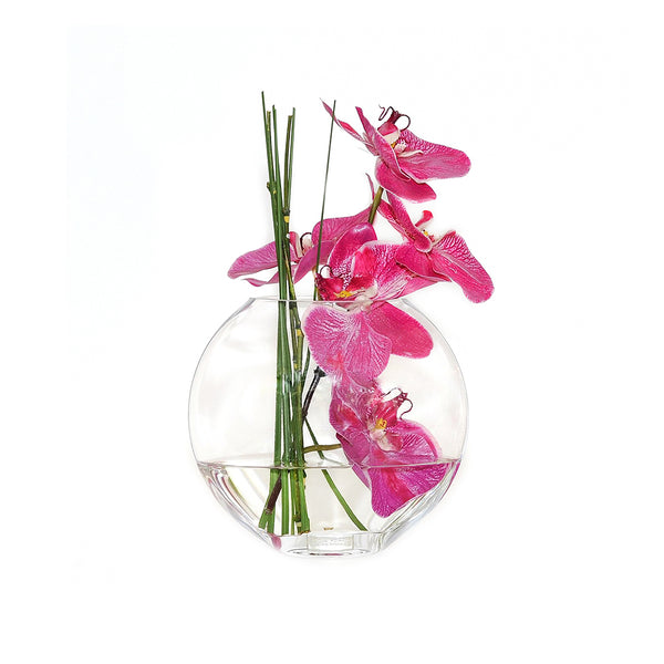 Fuchsia Phalaenopsis & Bamboo 6.5" Moon Vase