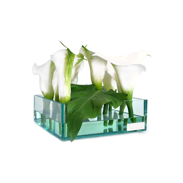 White Calla Lily 8" SQ Glass Plate Planter