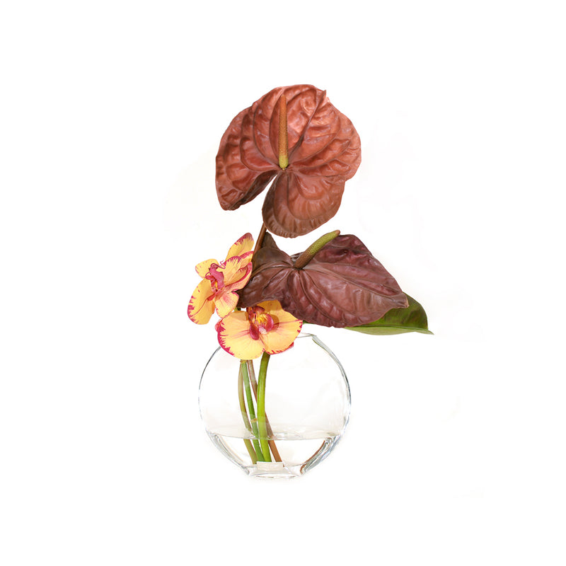 Orchid In Tropical Composition In Moon Vase