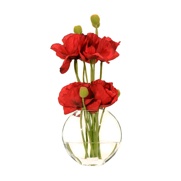 Red Poppies in 6.5"H Moon Vase