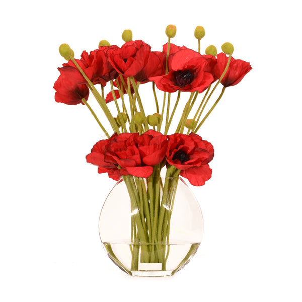 Red Poppies in 10" Moon Vase