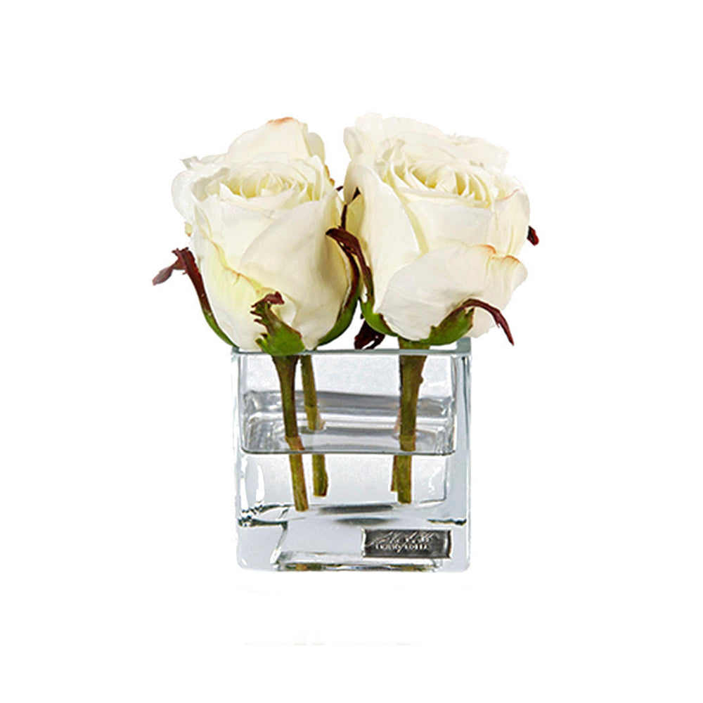 White Rose Buds Square Vase