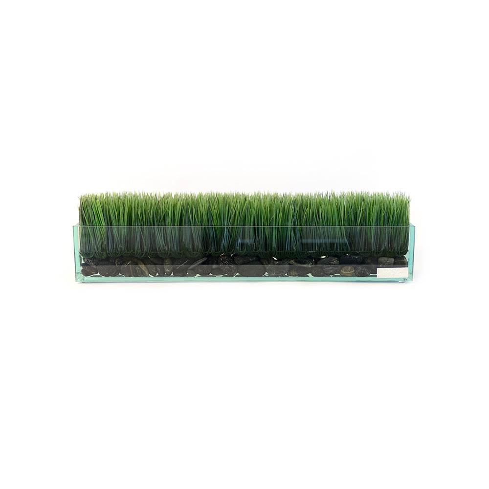 Grass & Black Stones 24" Glass Plate Planter