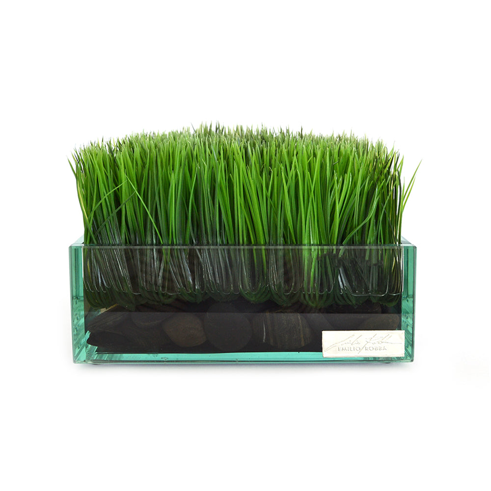 Grass & Stones in 8" Square Glass Plate Planter