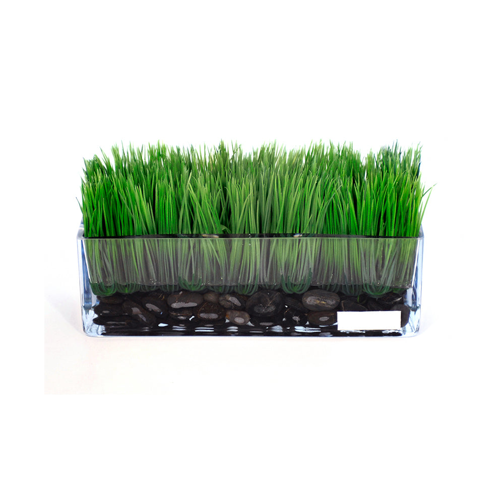 Grass & Stones in 12" Rectangle Vase • 2 Color Stones