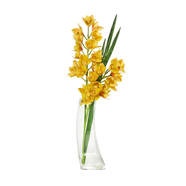 Yellow Cymbidium & Flax 19"H Deco Vase