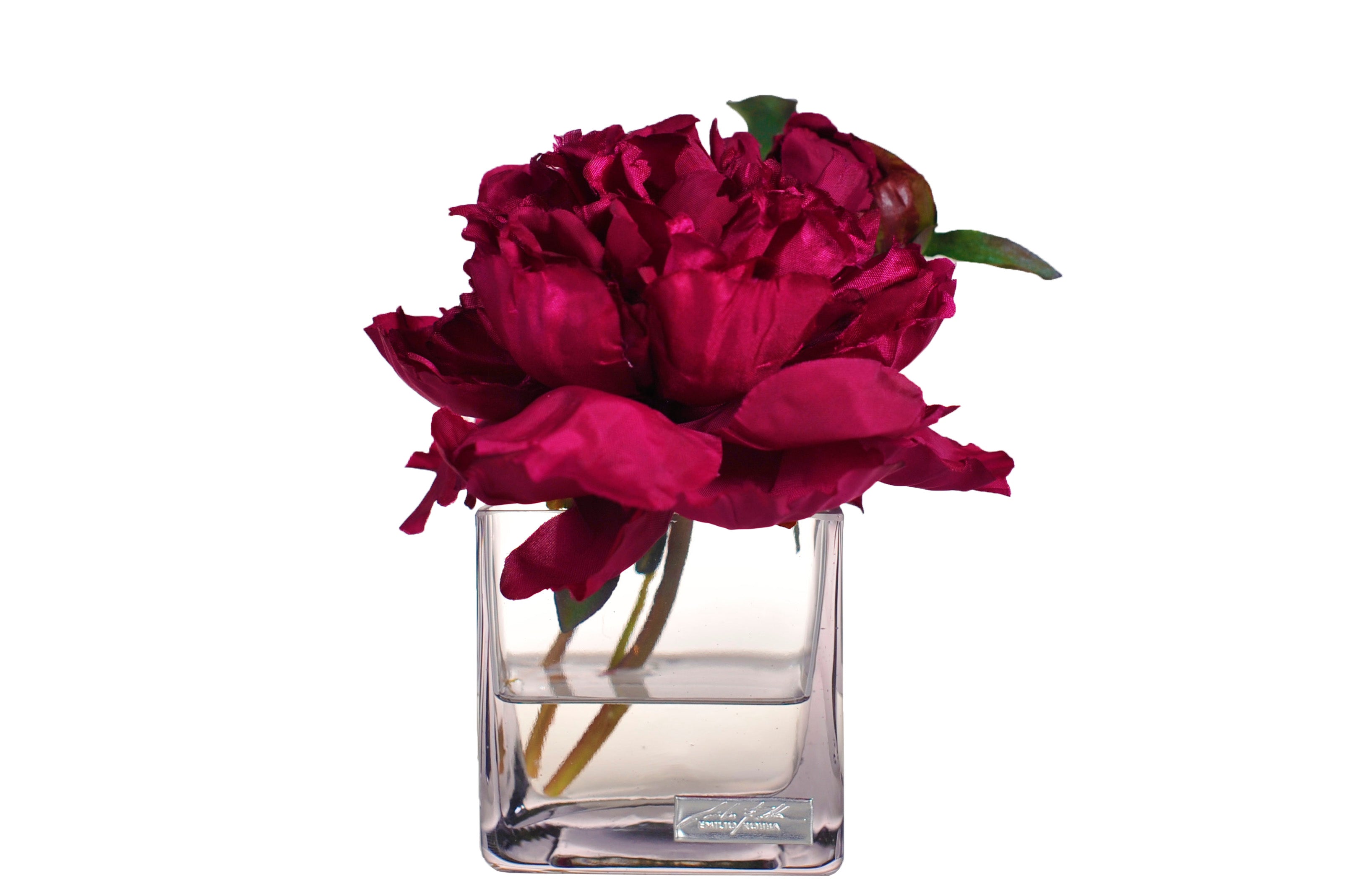 Burgundy Peony Square Vase