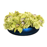 Green Hydrangea, Cymbidium Fresh cut Blue Bowl Vase
