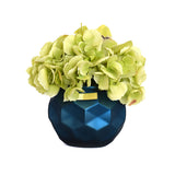 Green Hydrangea, Cymbidium Fresh Cut Blue Round Vase