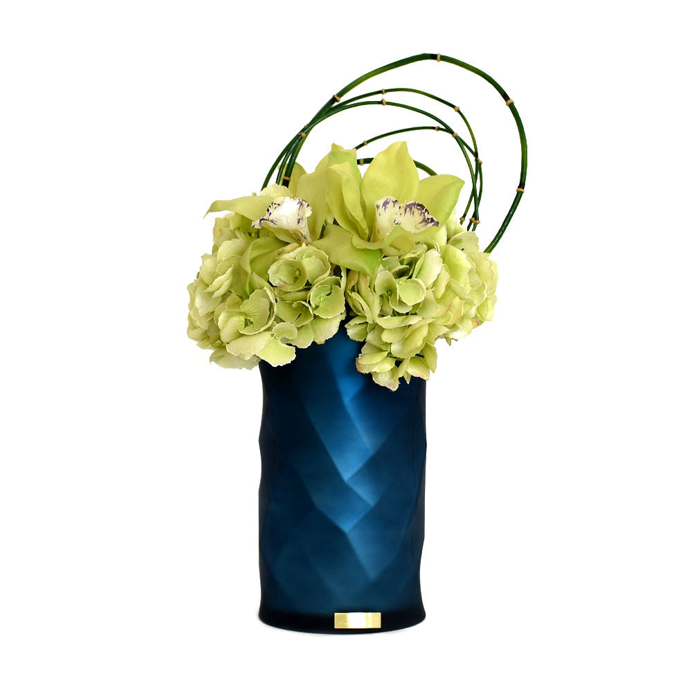 Green Hydrangea, Cymbidium Fresh Cut Blue Rota Vase