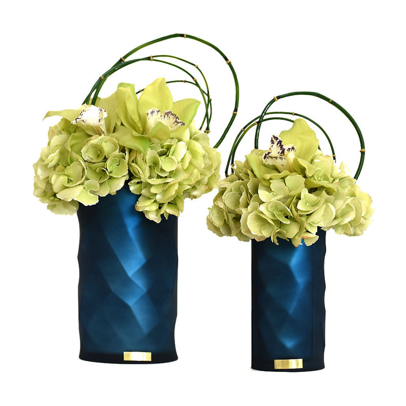 Green Hydrangea, Cymbidium Fresh Cut Blue Rota Vase
