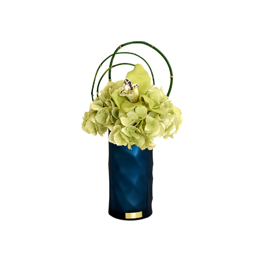 Green Hydrangea, Cymbidium Fresh Cut Blue Rota Vase