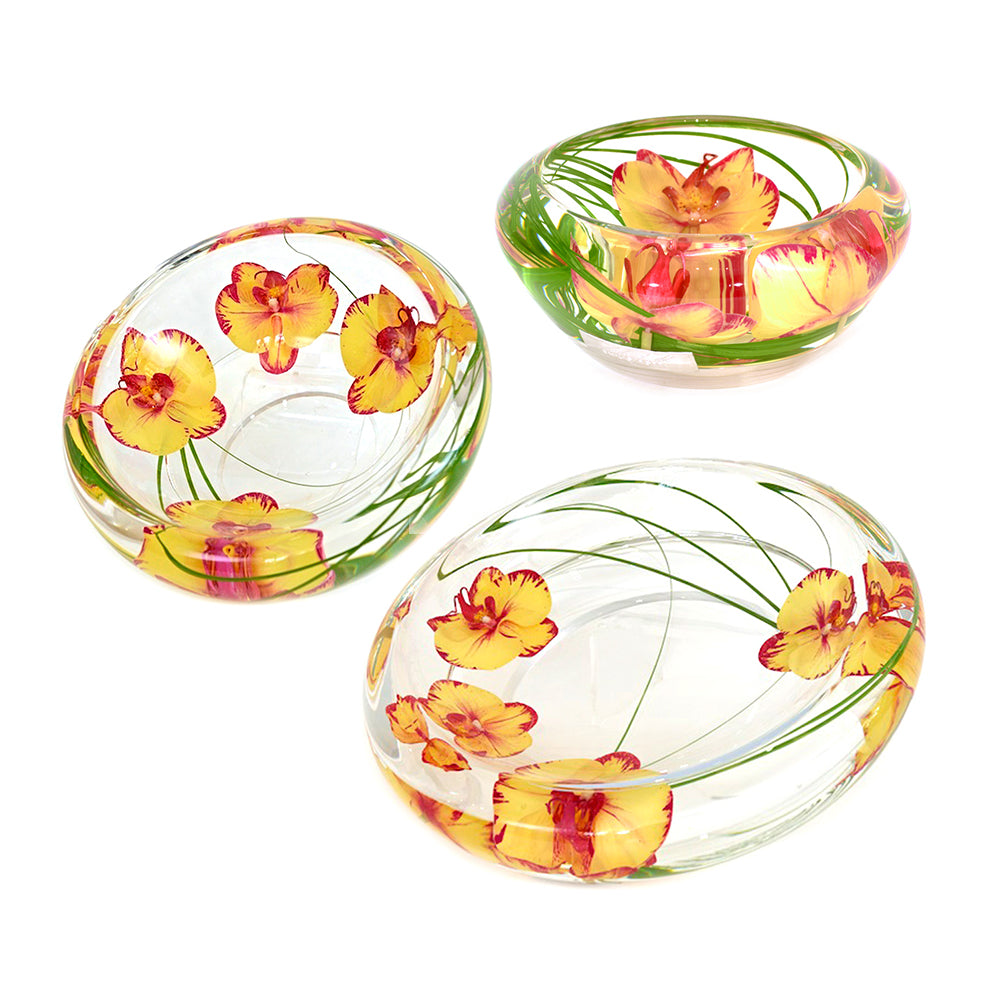 Yellow/Fuchsia Phalaenopsis Flower Bowls Set of 3