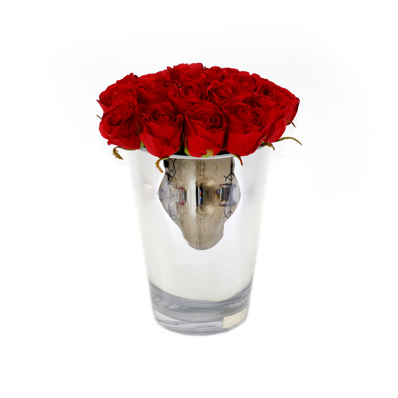 Red Roses Silver Conical Vase • 2 sizes