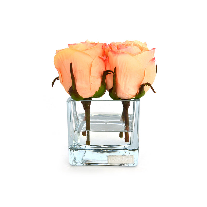 Peach Rose Buds Square Vase