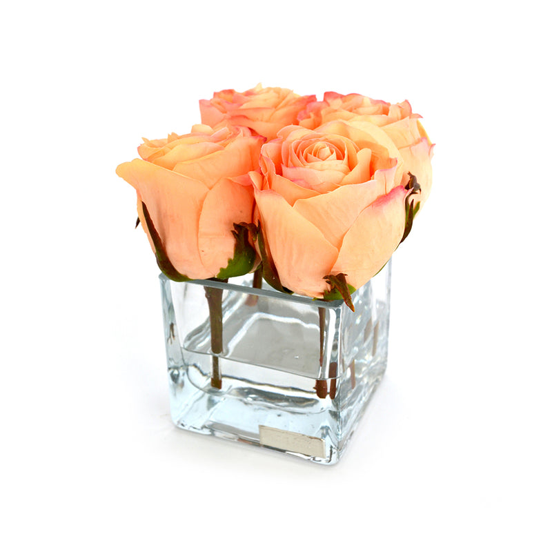 Peach Rose Buds Square Vase